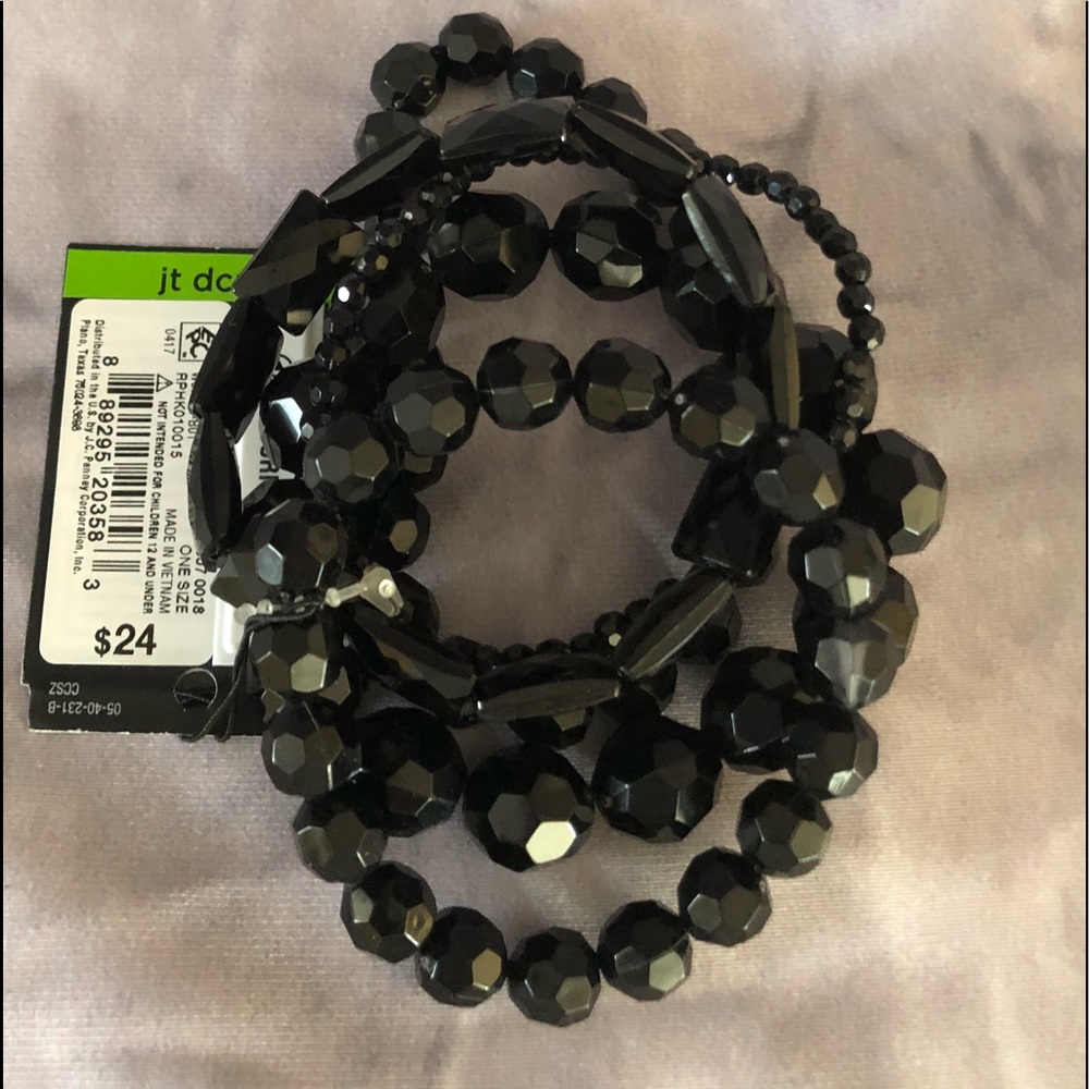 Black bead bracelet- set of 5 - Picture 3 of 4